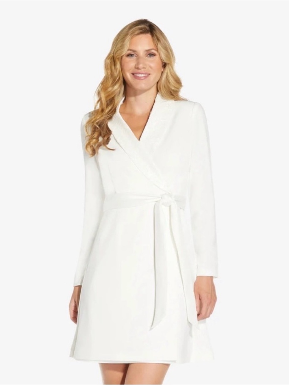 Adrianna Papell Women's White Wrap Robe Tuxedo Dress Wedding Elopement SZ 12 NWT